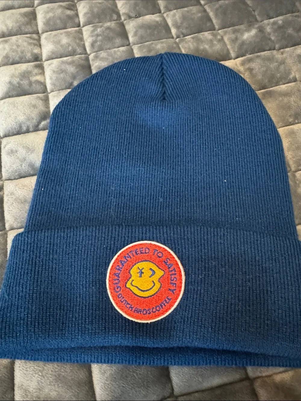 Dutch bros blue Knit Beanie with Smiley Patch
